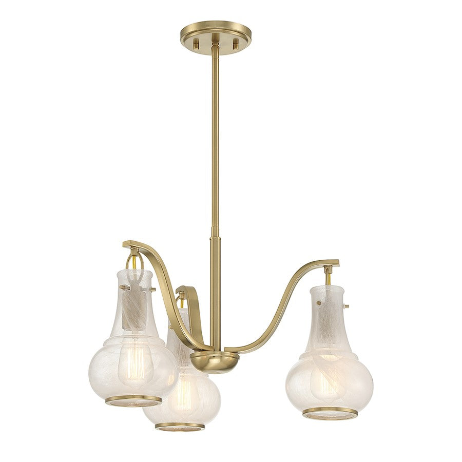 3 Light Chandelier, Warm Brass