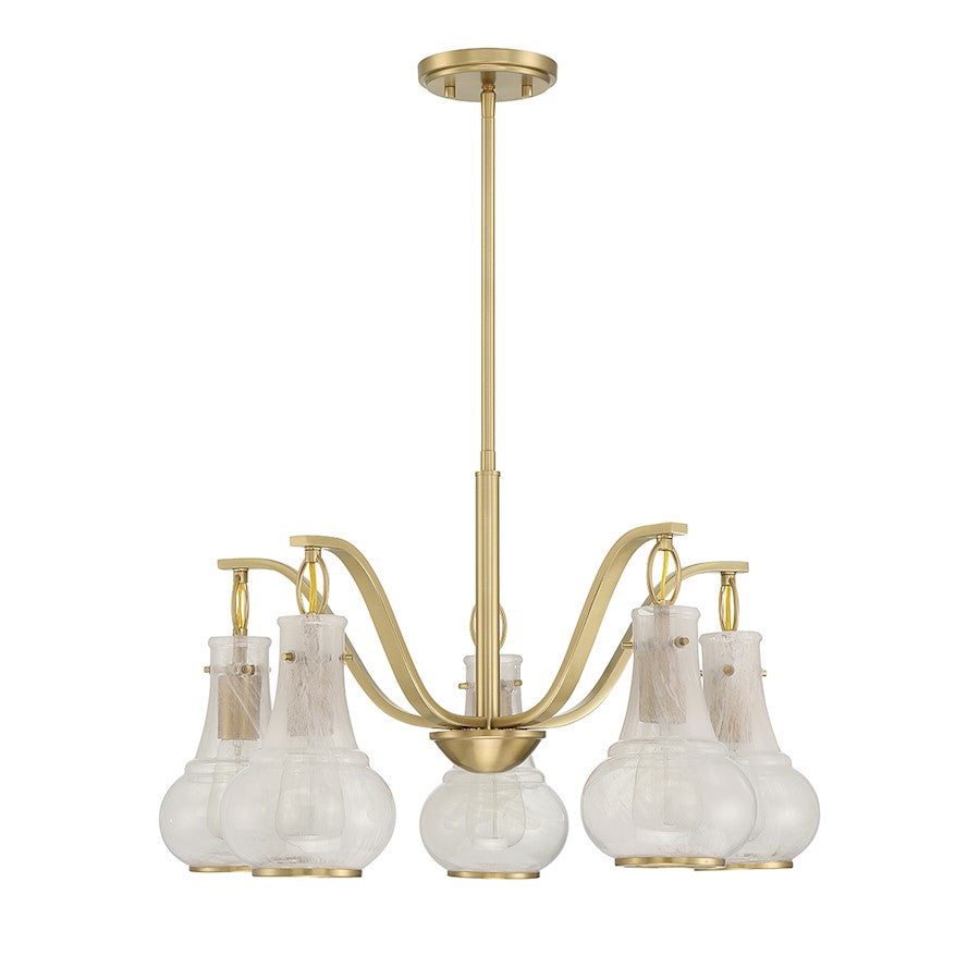 5 Light Chandelier, Warm Brass