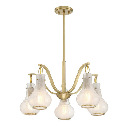 5 Light Chandelier, Warm Brass