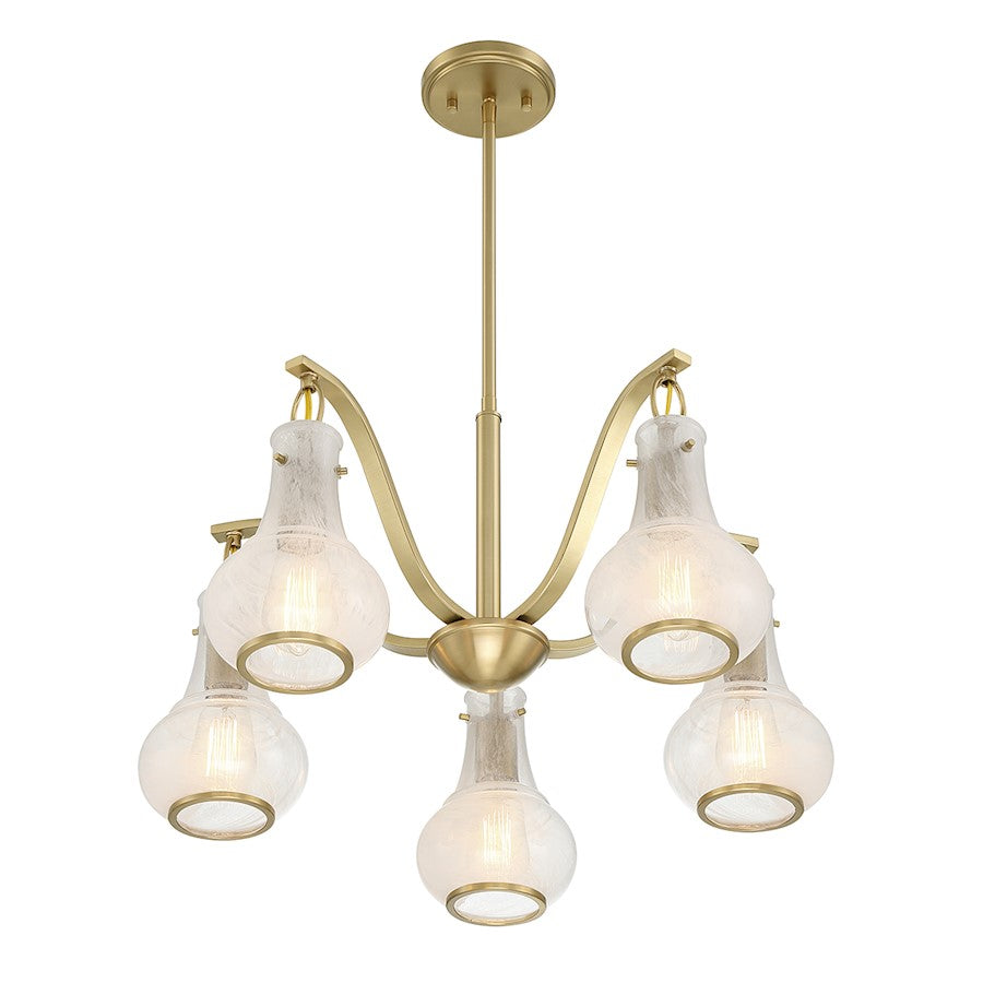 5 Light Chandelier, Warm Brass