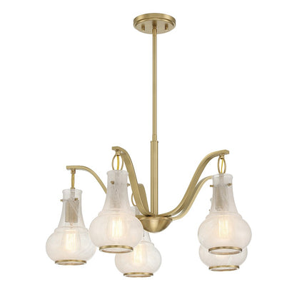 5 Light Chandelier, Warm Brass