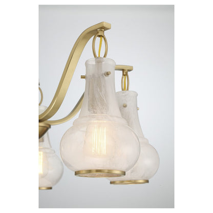 5 Light Chandelier, Warm Brass