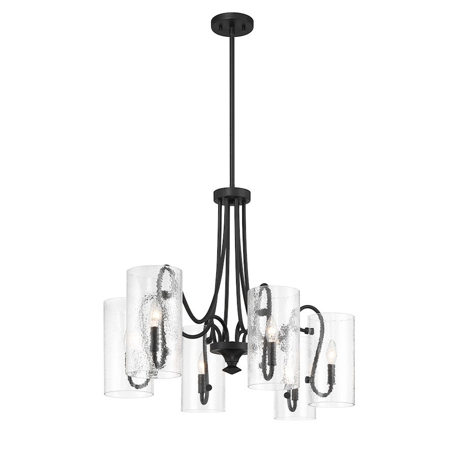 6 Light Oval Chandelier, Matte Black