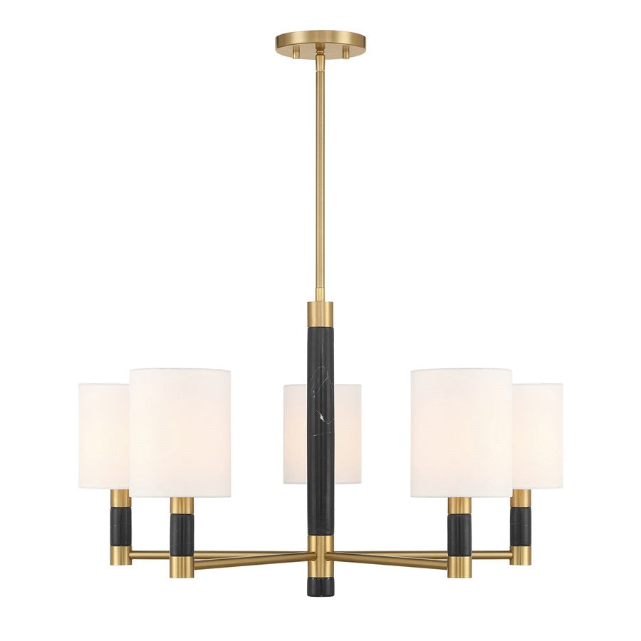 Savoy House Conrad 5 Lt Chandelier, White, Warm Brass
