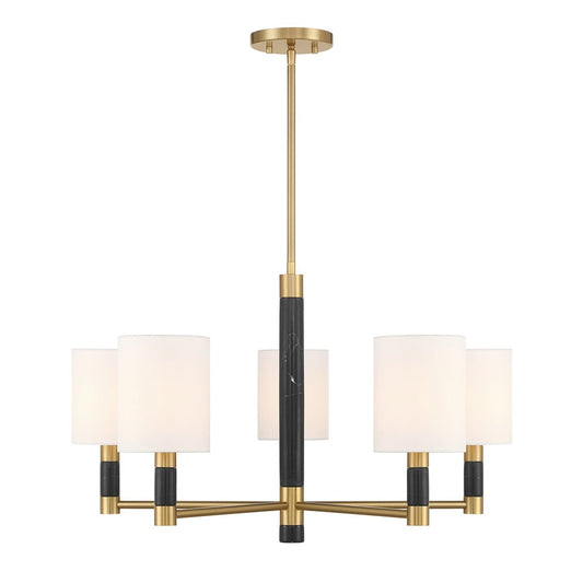 Savoy House Conrad 5 Lt Chandelier, White, Warm Brass