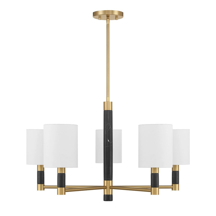 Savoy House Conrad 5 Lt Chandelier, White, Warm Brass