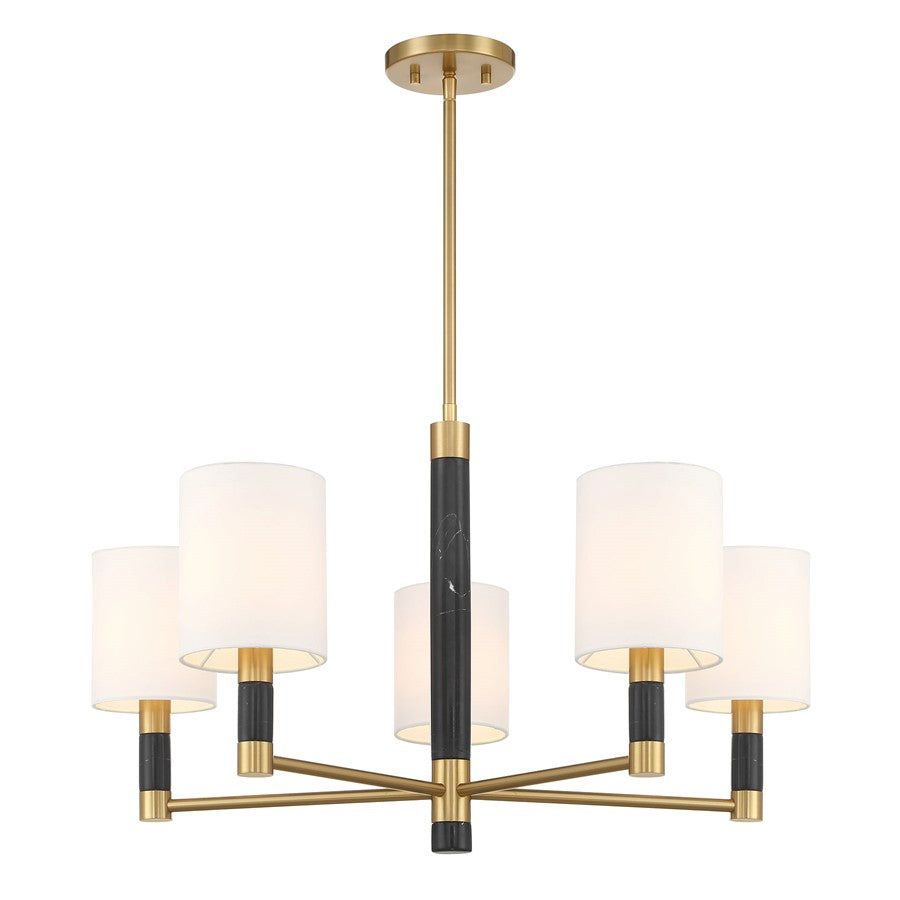 Savoy House Conrad 5 Lt Chandelier, White, Warm Brass