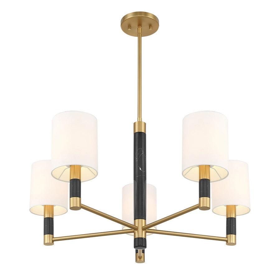 Savoy House Conrad 5 Lt Chandelier, White, Warm Brass