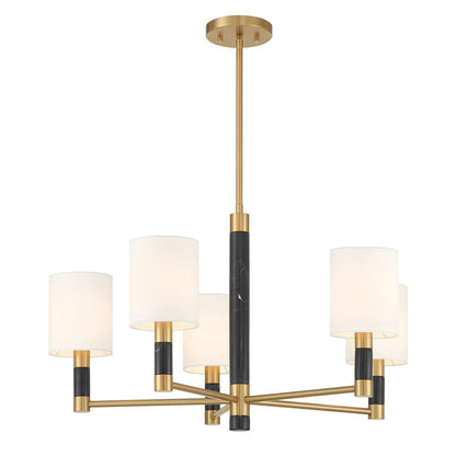 Savoy House Conrad 5 Lt Chandelier, White, Warm Brass