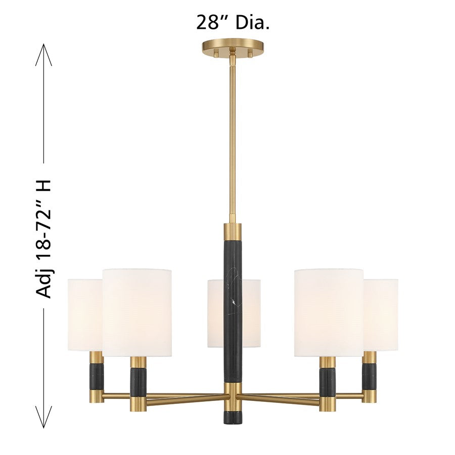 Savoy House Conrad 5 Lt Chandelier, White, Warm Brass
