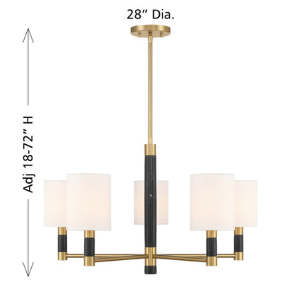 Savoy House Conrad 5 Lt Chandelier, White, Warm Brass