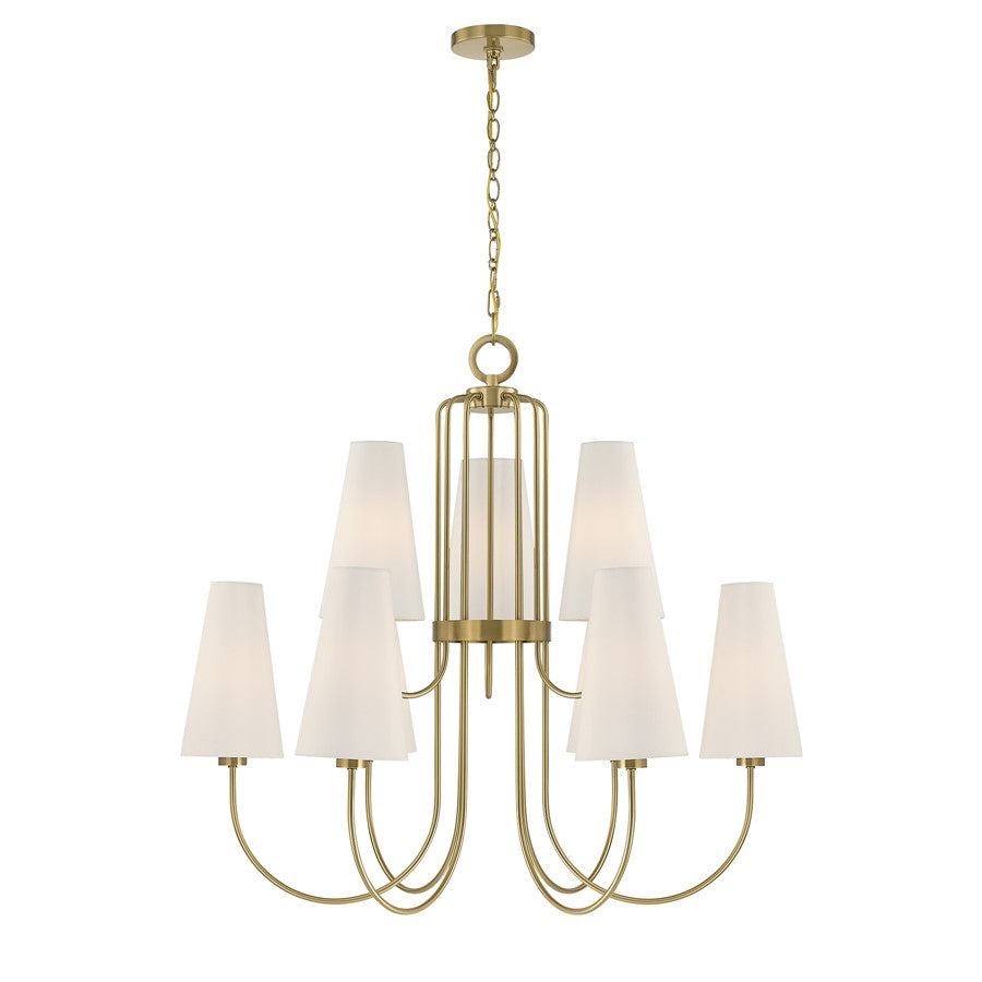 Savoy House Wilkes 9 Lt Chandelier, White, Warm Brass