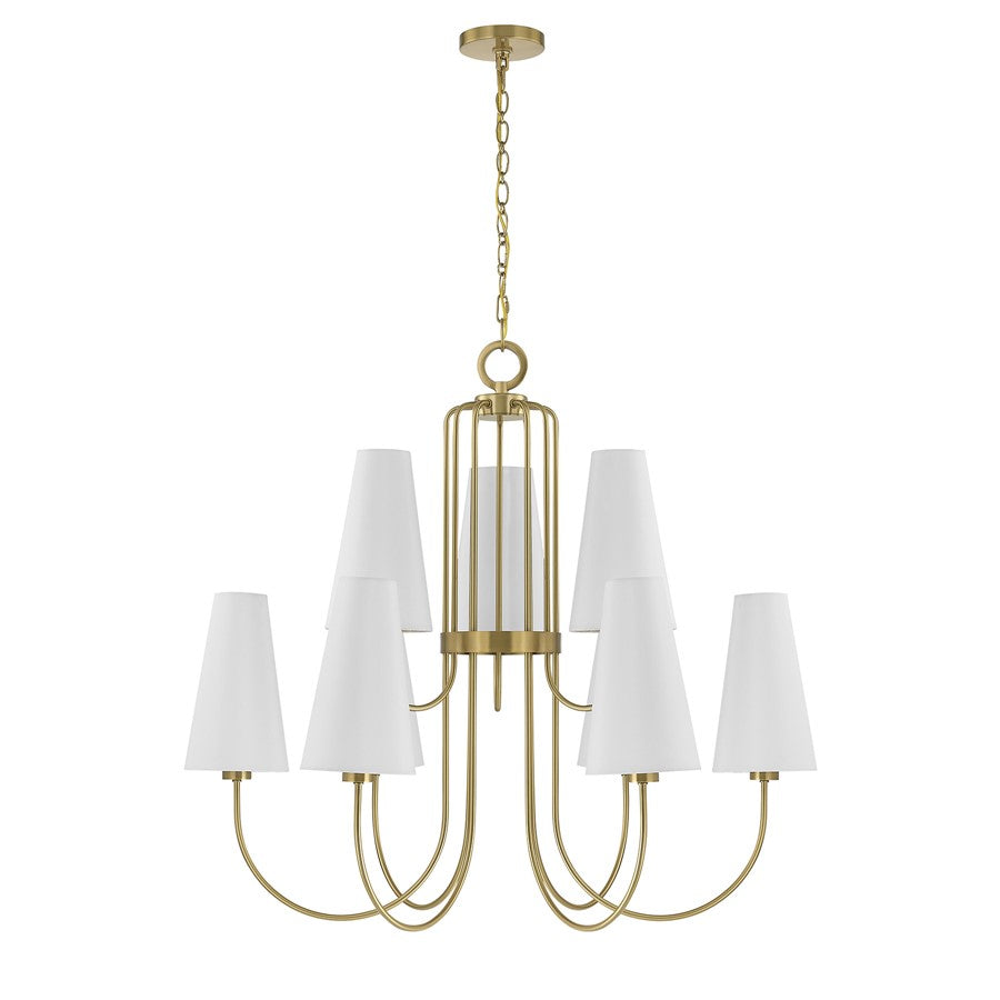 Savoy House Wilkes 9 Lt Chandelier, White, Warm Brass