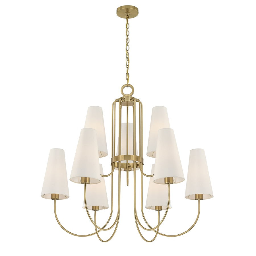 Savoy House Wilkes 9 Lt Chandelier, White, Warm Brass