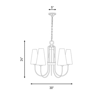 Savoy House Wilkes 5 Lt Chandelier, White, Warm Brass