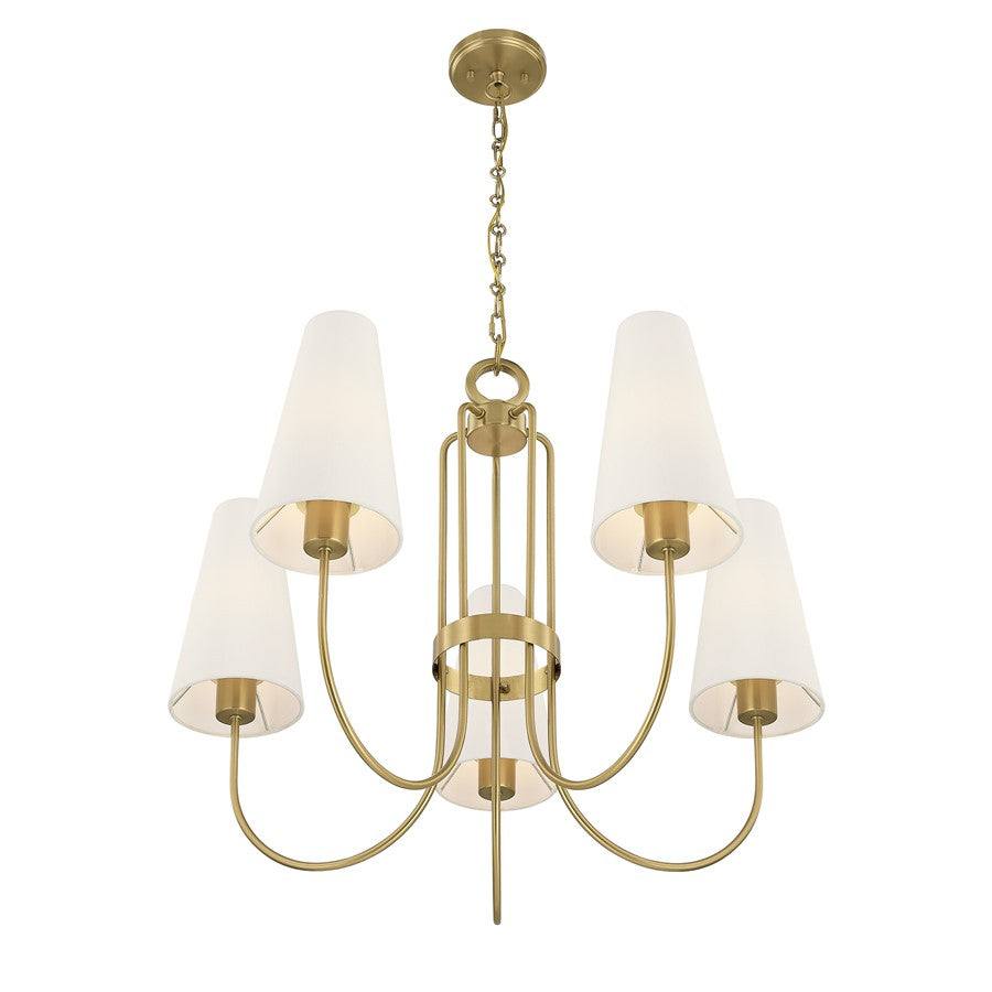 Savoy House Wilkes 5 Lt Chandelier, White, Warm Brass