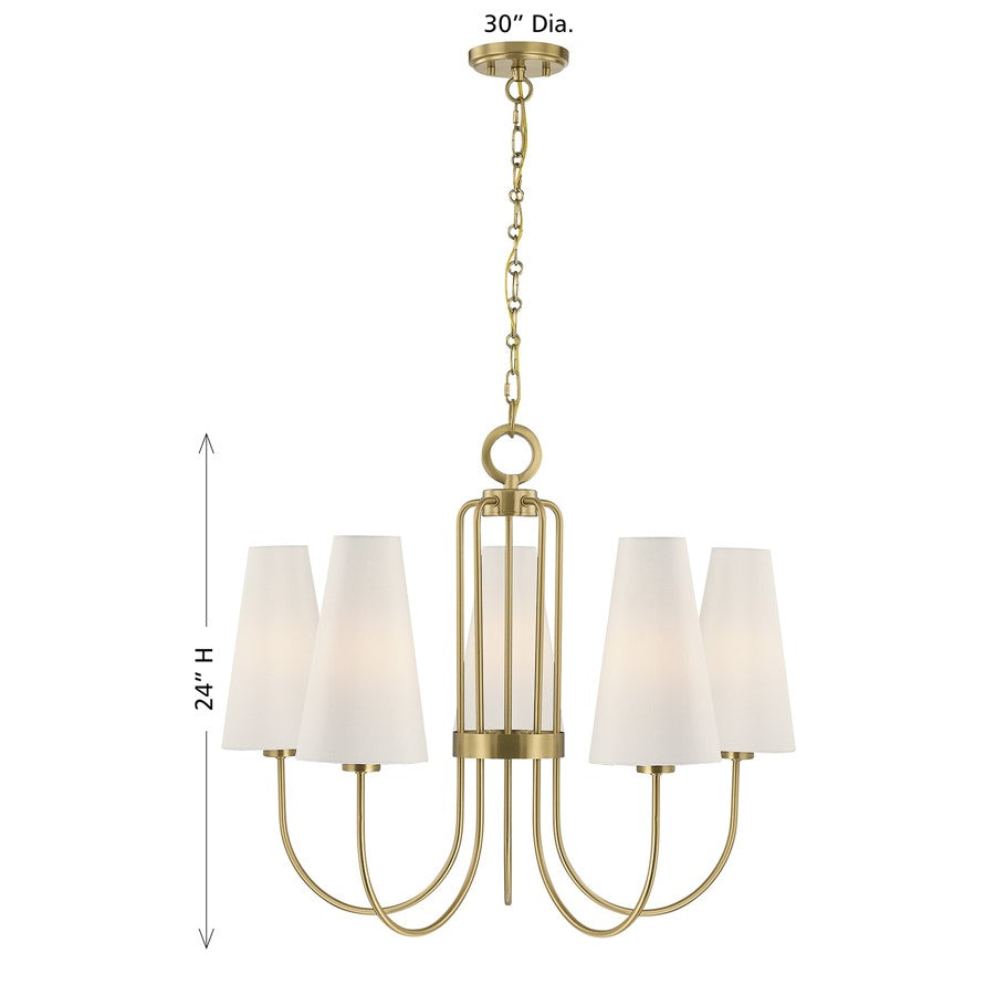 Savoy House Wilkes 5 Lt Chandelier, White, Warm Brass