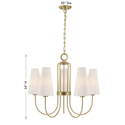 Savoy House Wilkes 5 Lt Chandelier, White, Warm Brass