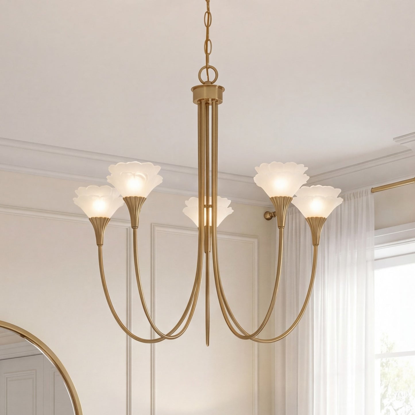 Savoy House Florena 5 Lt Chandelier, White, Noble Brass