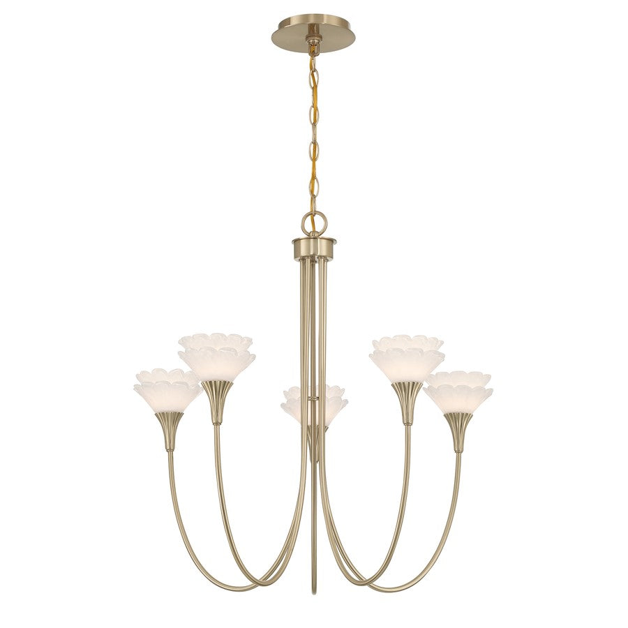 Savoy House Florena 5 Lt Chandelier, White, Noble Brass