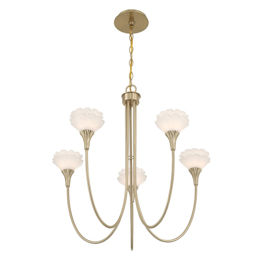 Savoy House Florena 5 Lt Chandelier, White, Noble Brass