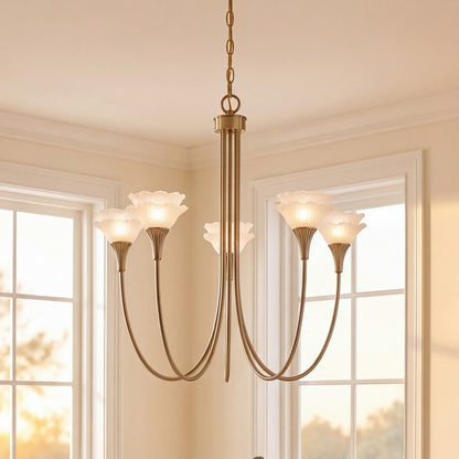 Savoy House Florena 5 Lt Chandelier, White, Noble Brass