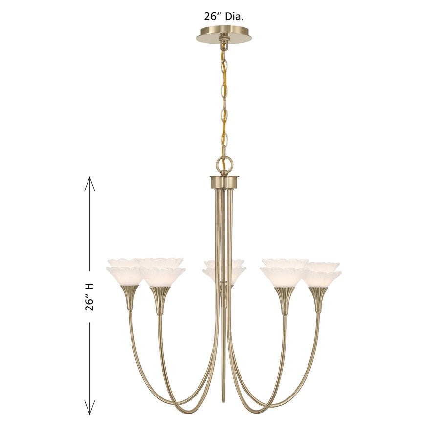 Savoy House Florena 5 Lt Chandelier, White, Noble Brass