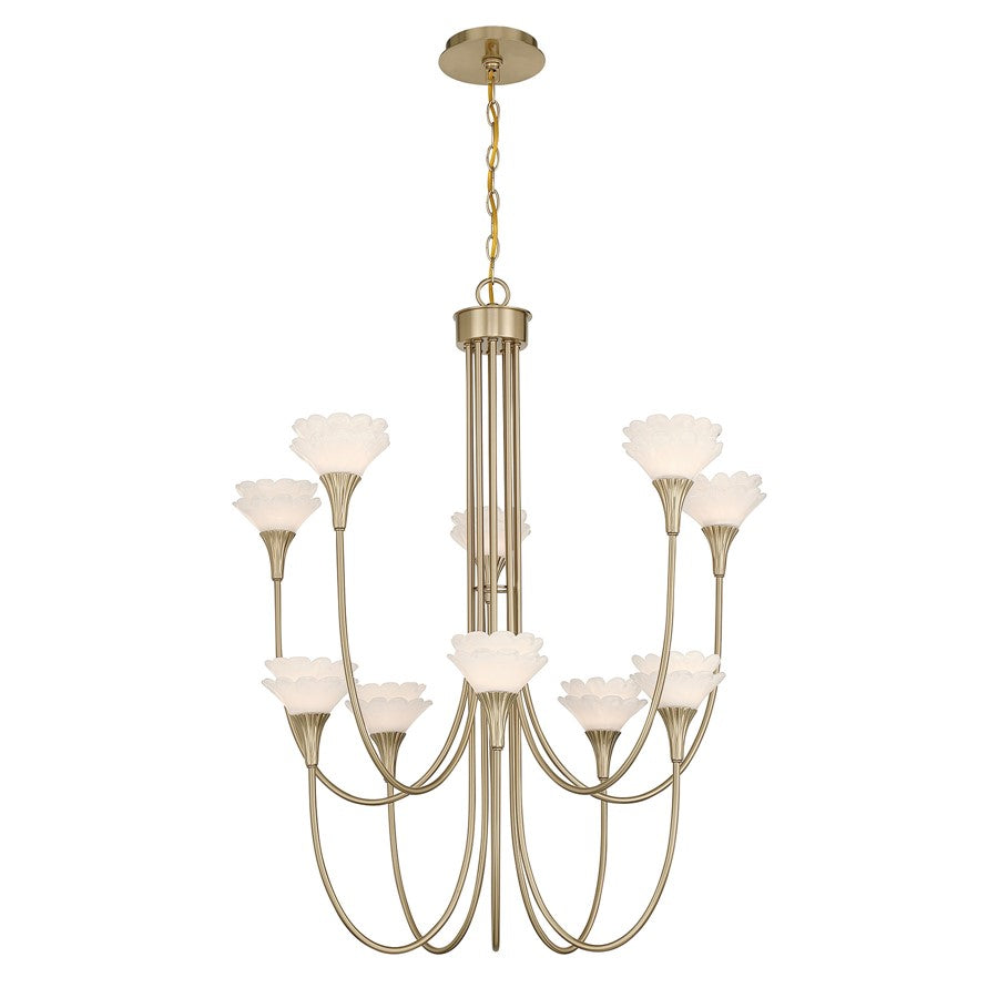Savoy House Florena 10 Lt Chandelier, White, Noble Brass
