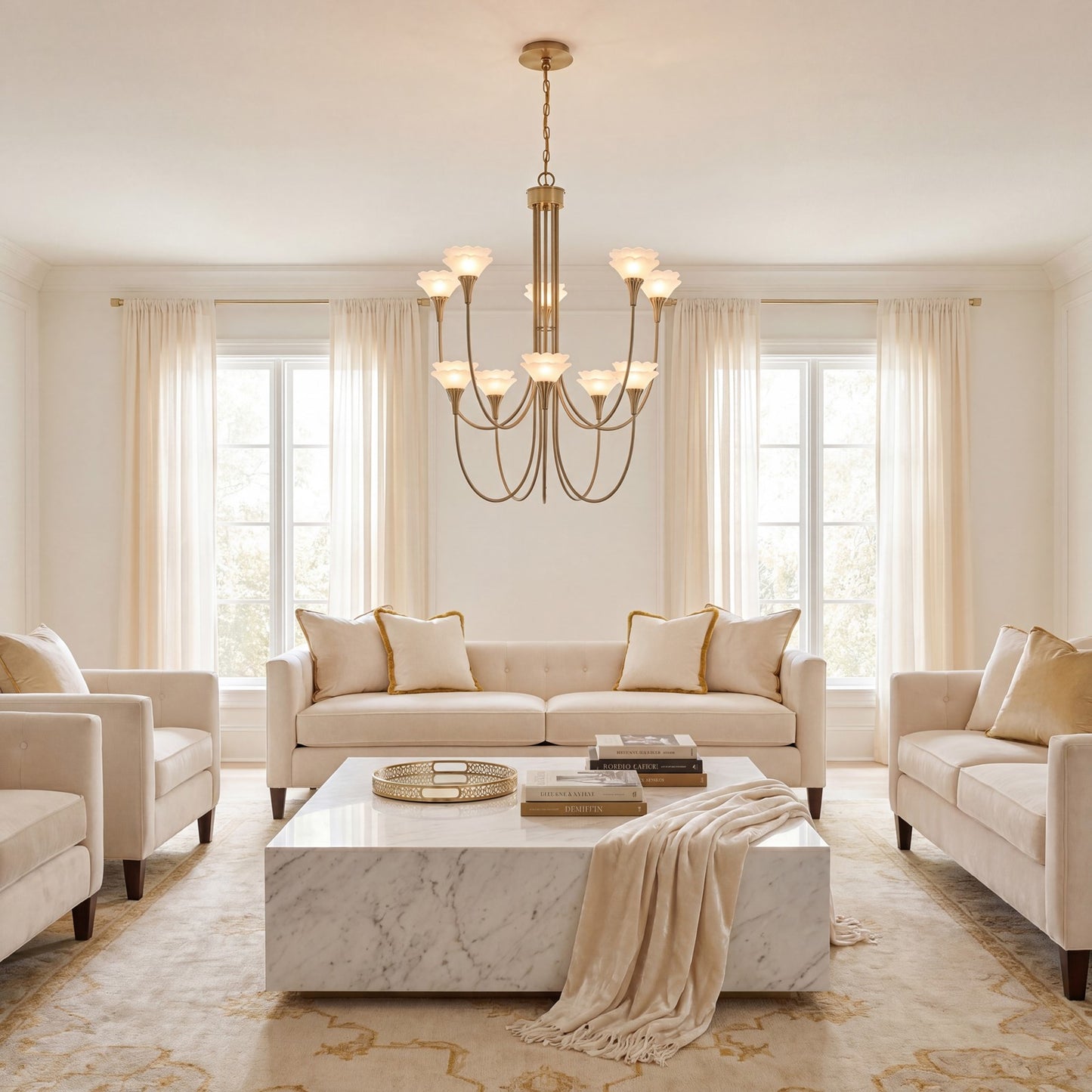 Savoy House Florena 10 Lt Chandelier, White, Noble Brass