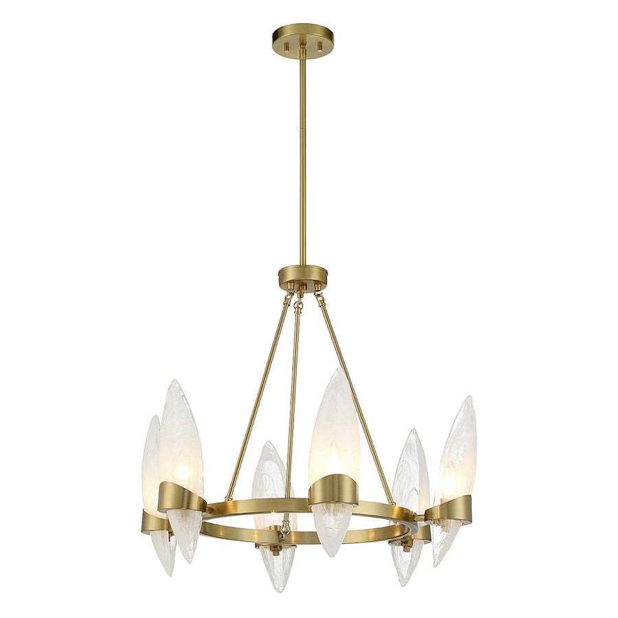 6 Light Chandelier, Warm Brass