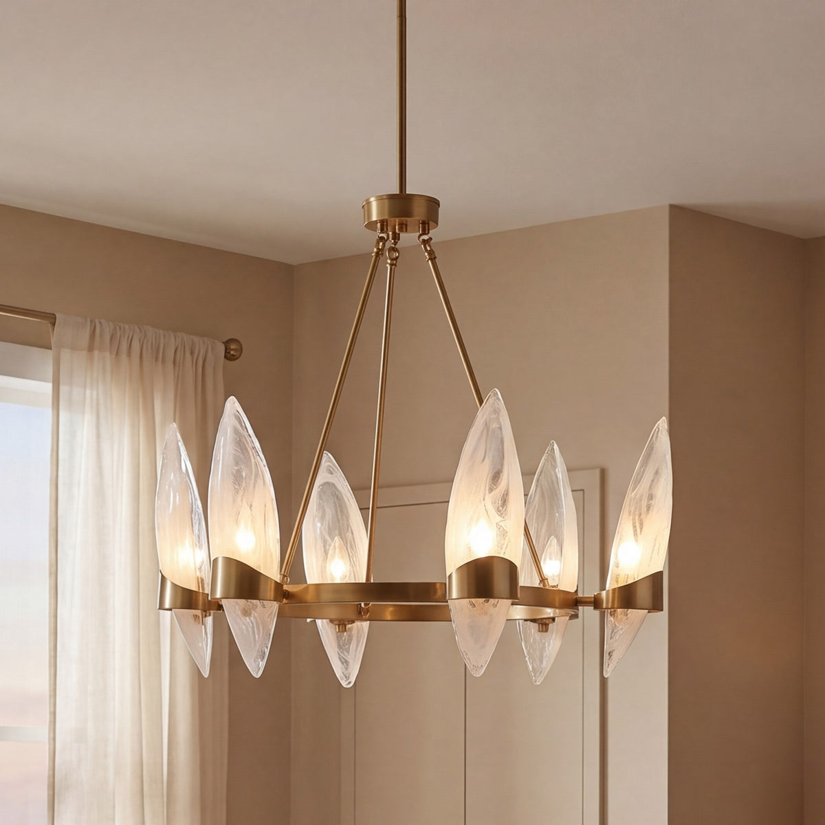 6 Light Chandelier, Warm Brass