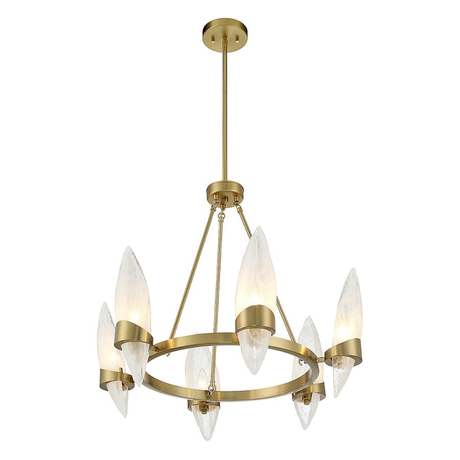 6 Light Chandelier, Warm Brass