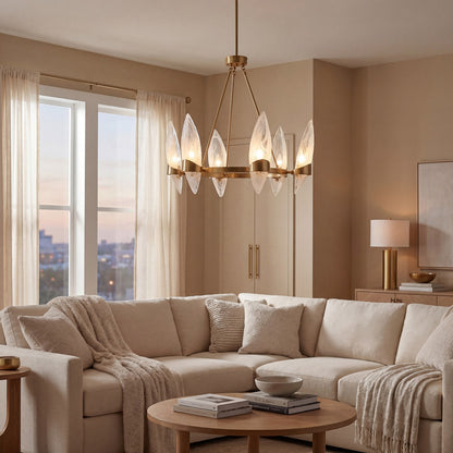 6 Light Chandelier, Warm Brass