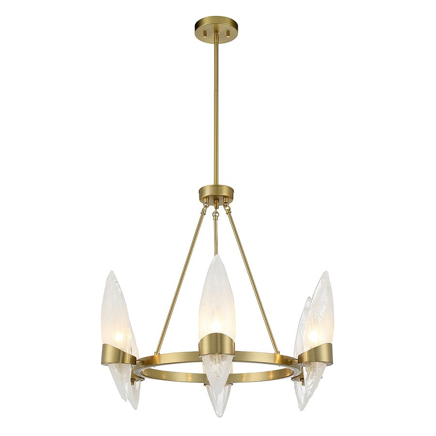 6 Light Chandelier, Warm Brass