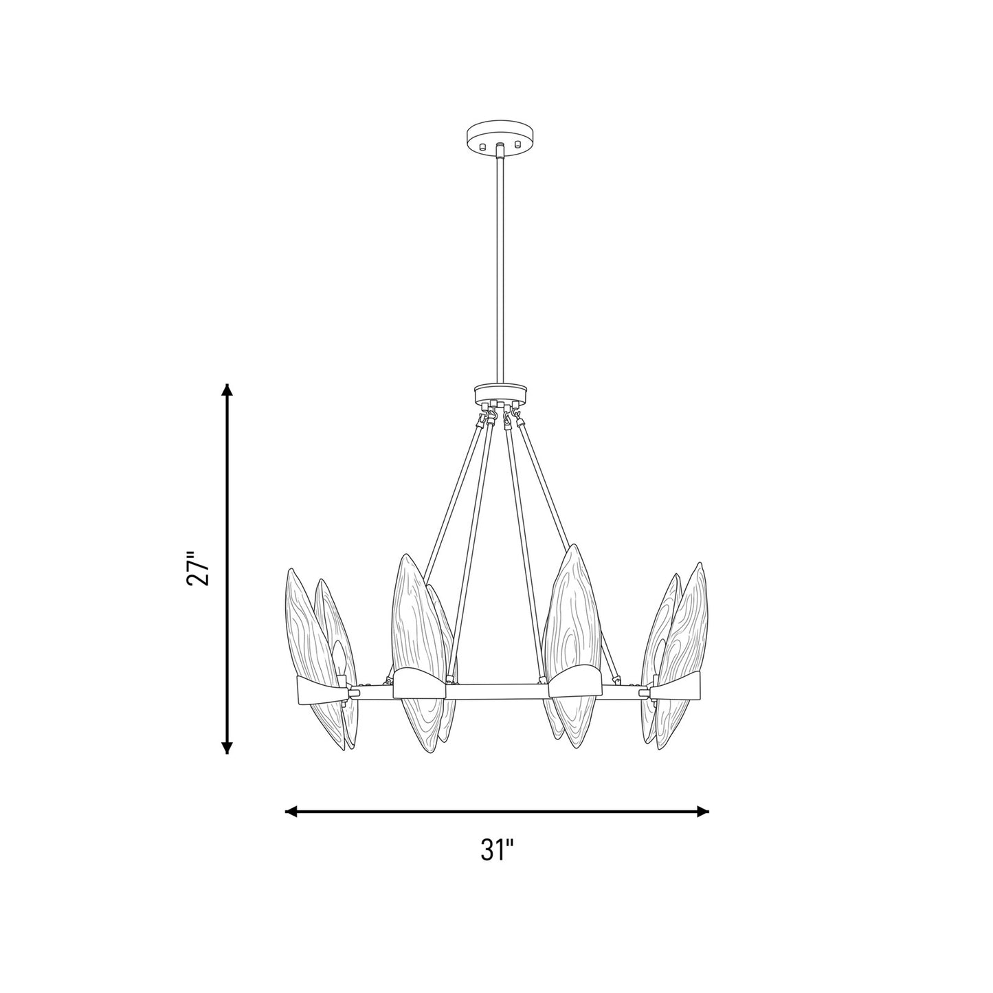 6 Light Chandelier, Warm Brass