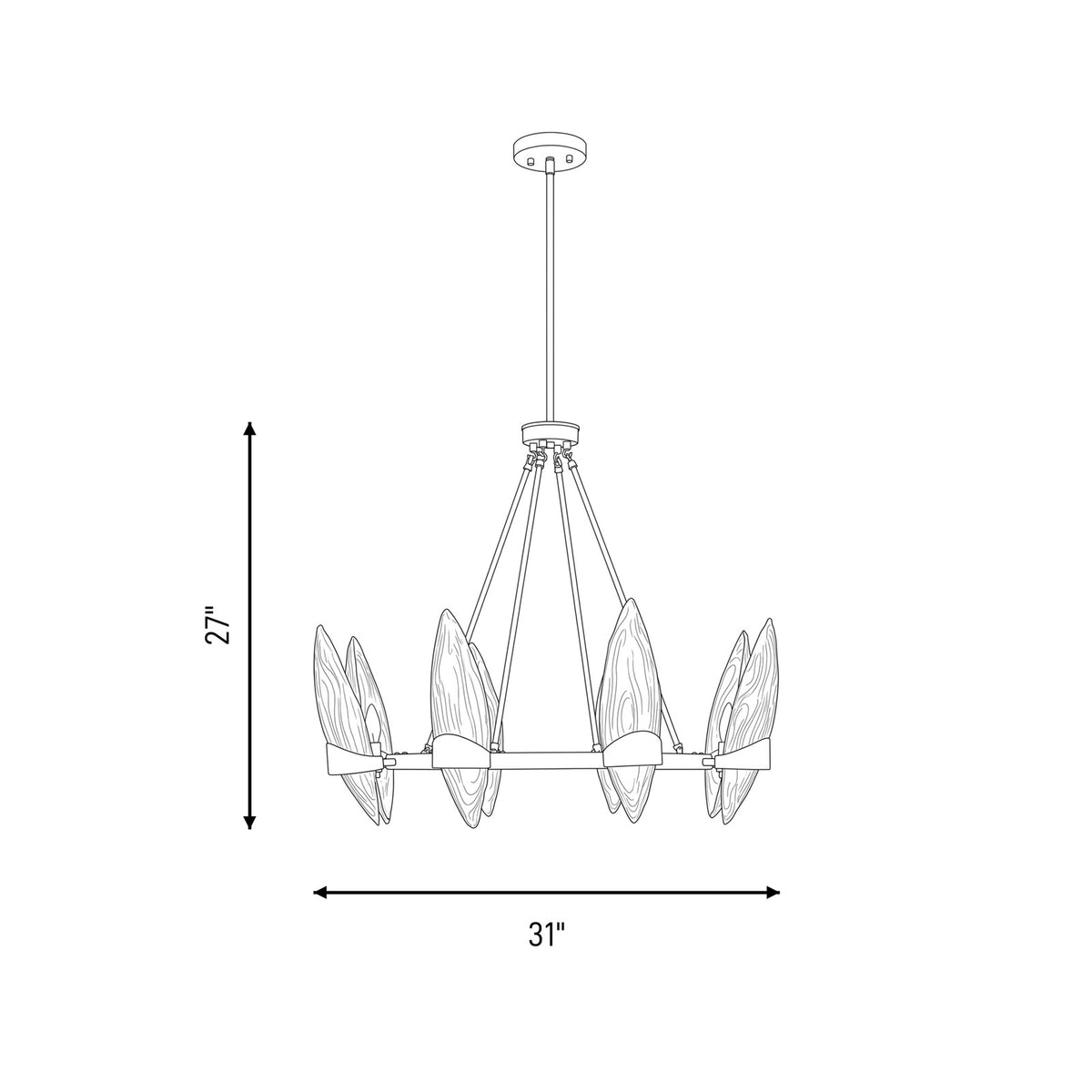 6 Light Chandelier, Warm Brass
