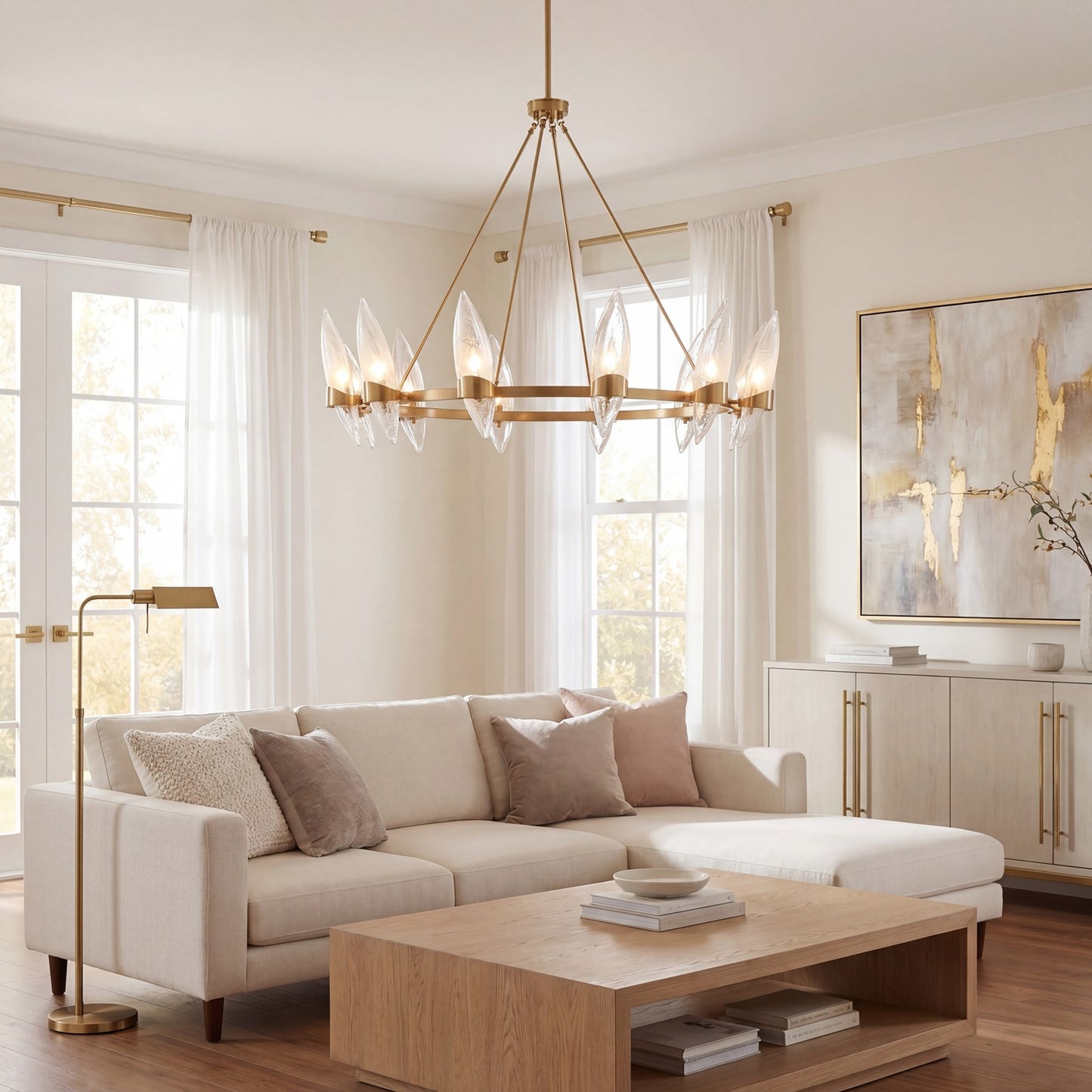12 Light Chandelier, Warm Brass