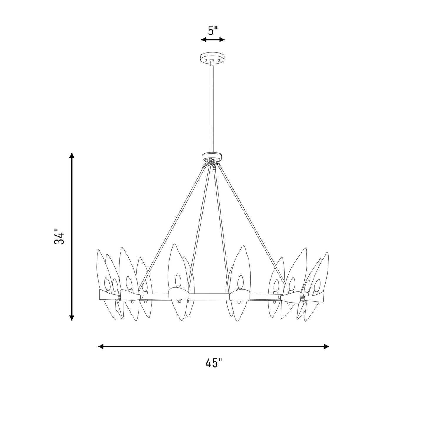 12 Light Chandelier, Warm Brass