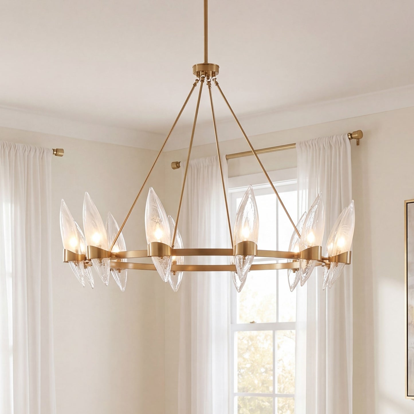 12 Light Chandelier, Warm Brass
