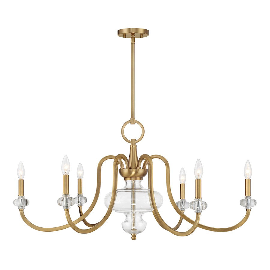 6 Light Chandelier, Warm Brass
