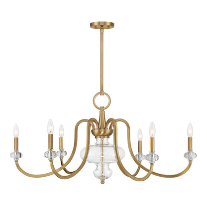 6 Light Chandelier, Warm Brass