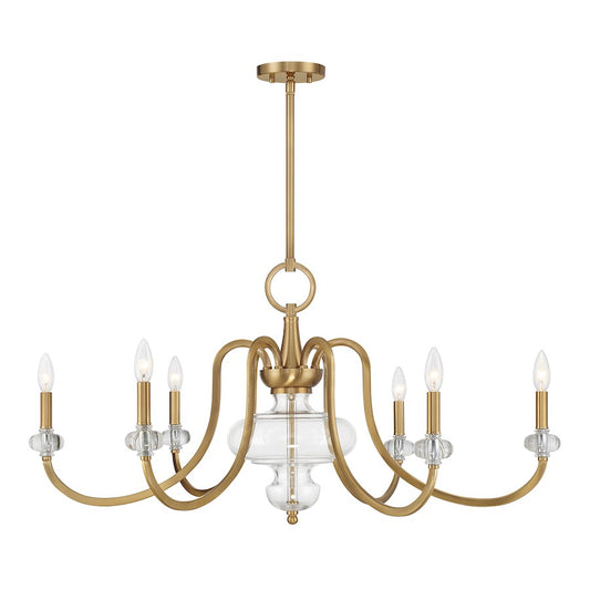 6 Light Chandelier, Warm Brass