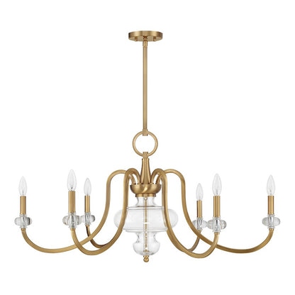 6 Light Chandelier, Warm Brass