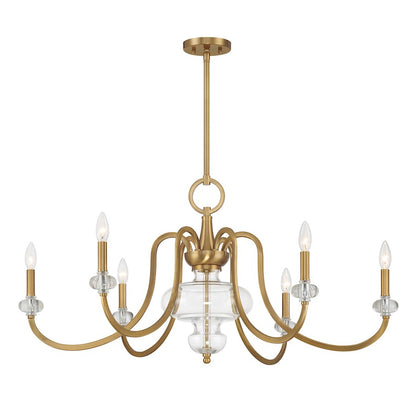 6 Light Chandelier, Warm Brass