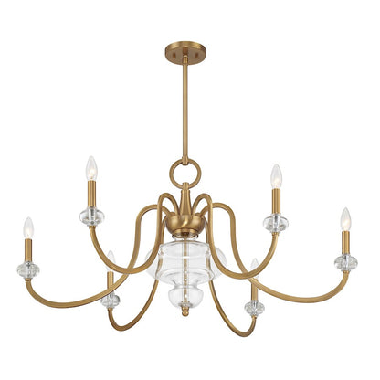 6 Light Chandelier, Warm Brass