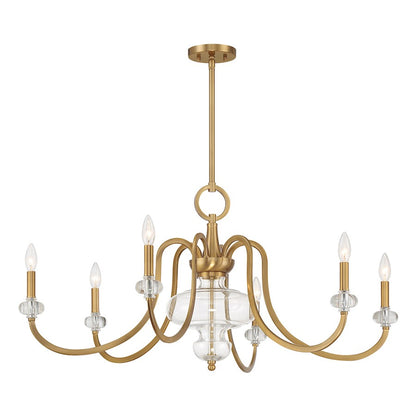 6 Light Chandelier, Warm Brass