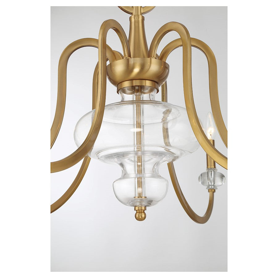 6 Light Chandelier, Warm Brass