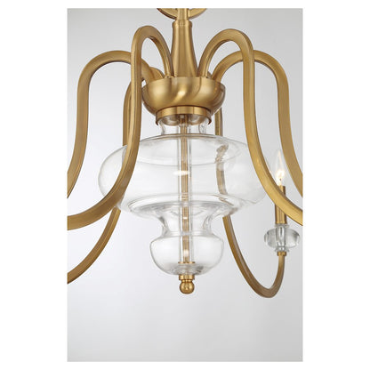 6 Light Chandelier, Warm Brass