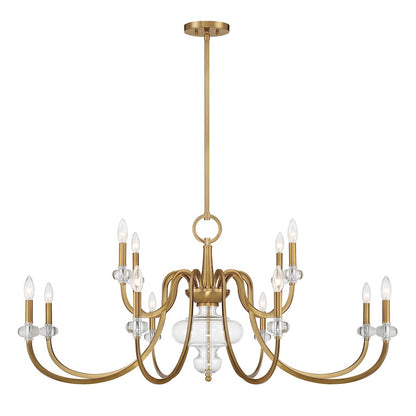 12 Light Chandelier, Warm Brass