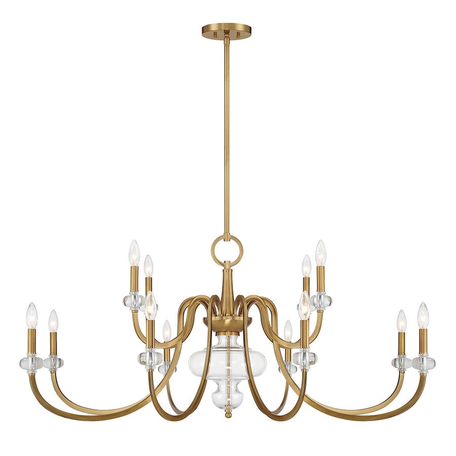 12 Light Chandelier, Warm Brass
